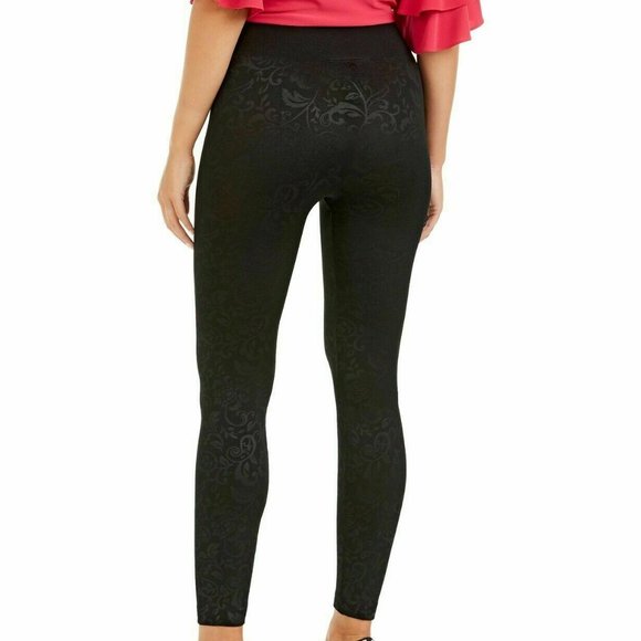 INC Women's Seamless Embossed Paisley Print Leggings Black - Picture 2 of 2
